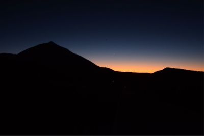 Silhouette mountains against clear sky at sunset