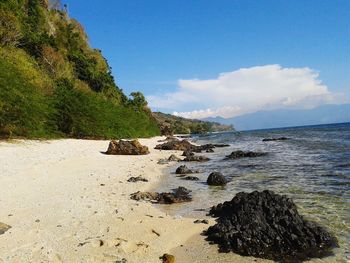 Scenic view of sea against blue sky