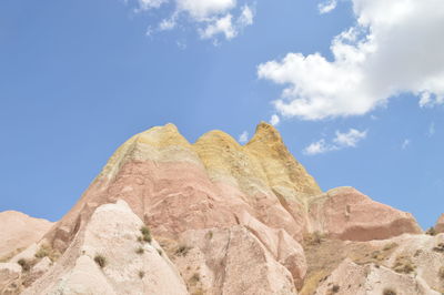 Low angle view of rock formations against sky