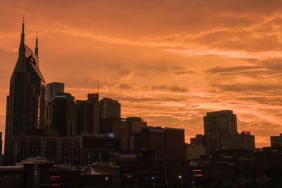 View of buildings against cloudy sky during sunset