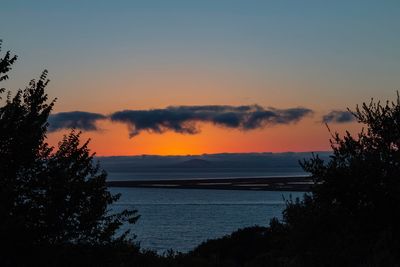 Scenic view of sea against orange sky