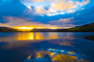 Scenic view of lake against sky during sunset