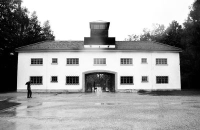 Exterior of building by street against sky