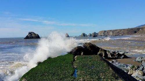 Scenic view of sea against clear sky