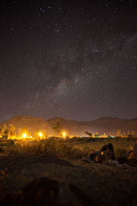 View of starry sky above mountain range