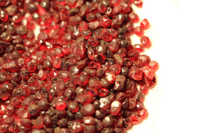 Close-up of red berries over white background