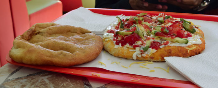 Close-up of breakfast served on table