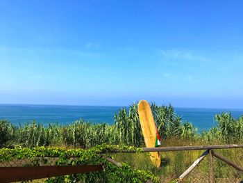 Scenic view of sea against blue sky