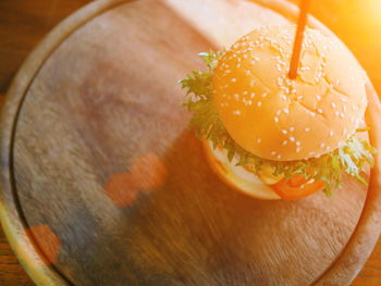 Close-up of burger in container