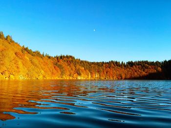 Scenic view of calm lake against clear sky