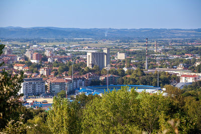 High angle view of buildings in city