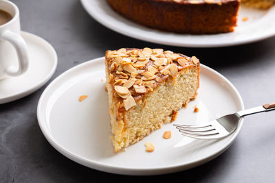 Close-up of cake in plate on table