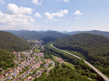 High angle view of townscape against sky