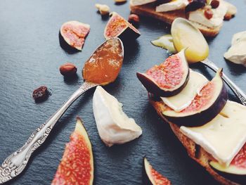 High angle view of fruits on table