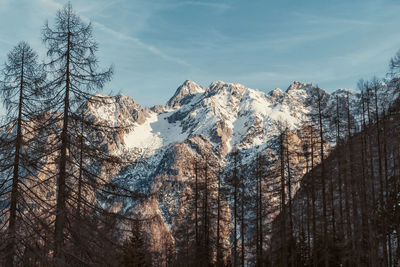 Snow capped peaks of mountains in julian alps in slovenia