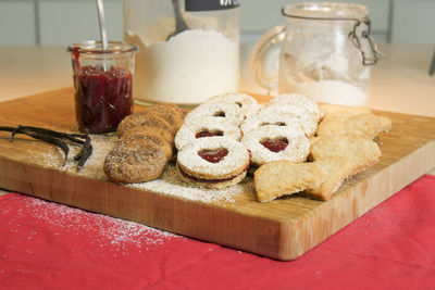 Close-up of biscuits on cutting board