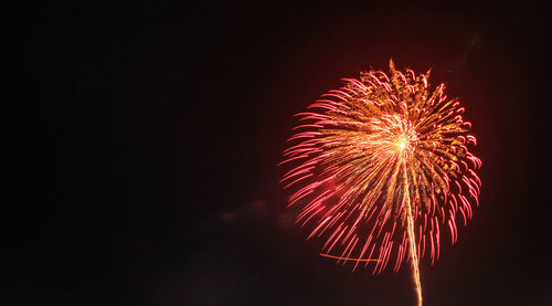 Low angle view of firework display at night