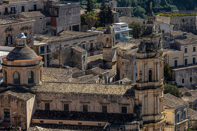 High angle view of buildings in city