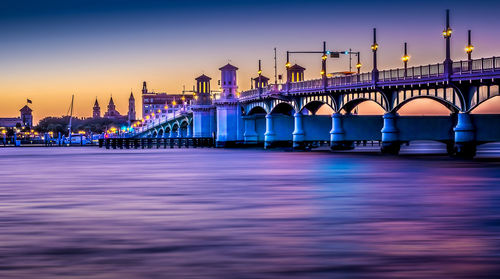 Pier in sea at sunset