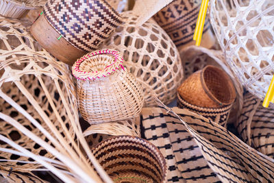 High angle view of wicker basket