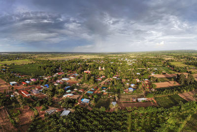 High angle view of plants growing on field against sky