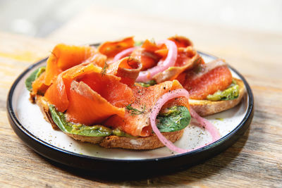 Close-up of food in plate on table