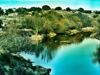 Scenic view of lake against sky