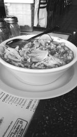 High angle view of food in bowl on table