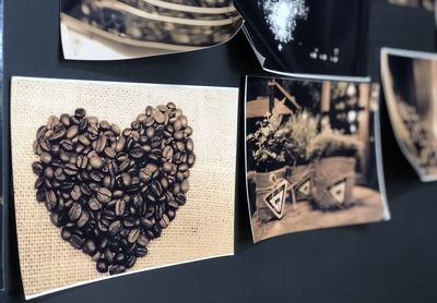 High angle view of coffee cup on table