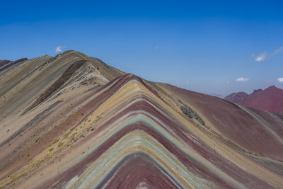 Scenic view of mountains against clear blue sky