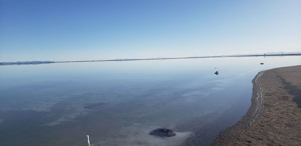 Scenic view of sea against clear sky during winter