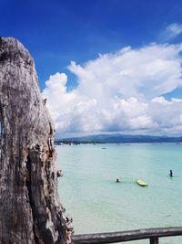 Scenic view of sea against blue sky