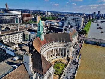 High angle view of buildings in city