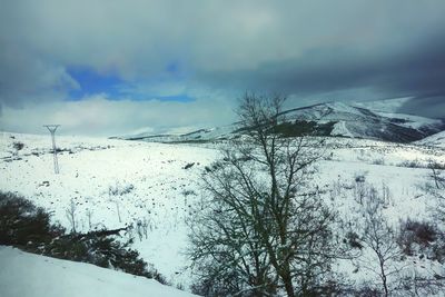 Scenic view of snow covered landscape against sky