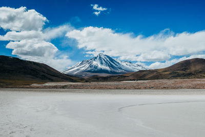 Scenic view of snowcapped mountains against sky