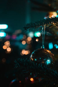 Illuminated christmas tree at night