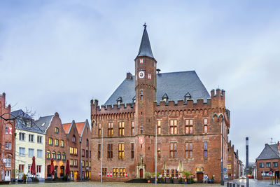 Town hall on market square in kalkar, germany