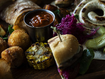 High angle view of food on table