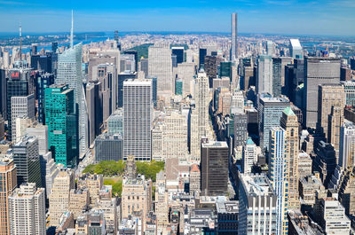 High angle view of modern buildings at manhattan