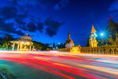 Light trails on road at night