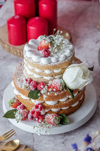 High angle view of cake on table