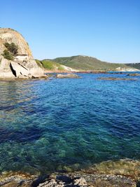 Scenic view of sea against clear sky