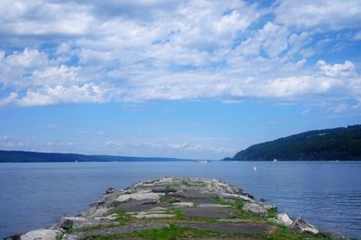 Scenic view of sea against cloudy sky