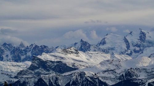 Scenic view of snowcapped mountains against sky