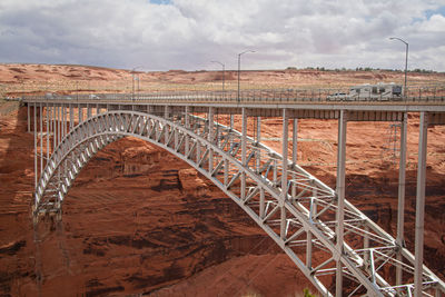High angle view of bridge against sky in city