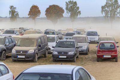 High angle view of cars parked on road