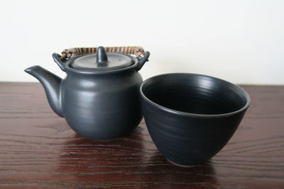 Close-up of tea cup on table