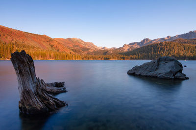 Sunset over lake mary in mammoth lakes ca