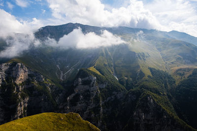 Panoramic view of mountain range against sky in montefortino, marche italy