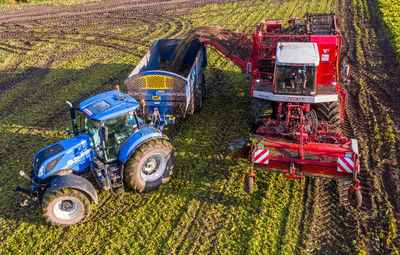 High angle view of tractor on field